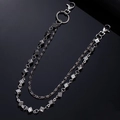 Dettaglio catena da vita punk argento con dadi 3D e ciondoli a forma di piramide - X527 Argento Catena da Vita a Doppio Strato con Dadi