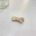 Detail of a handmade white and pink bow hair clip with polished pearlescent finish - Pearlescent Green Gray - Thickened Bowknot