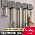 Set of 5 gunmetal grey SUS304 stainless steel adhesive hooks for kitchen utensils - Gun Gray - Magnetic 5 Pieces