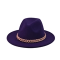 Detail of a dark purple wool fedora featuring a pink frosted chunky chain decoration - Deep Purple (07)