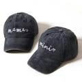 Matching set of black washed cotton mama and mini baseball caps with heart embroidery - Parent-Child Set - Black - Mama And Mini