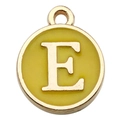 Round letter E charm with yellow enamel on gold base for DIY bracelets and necklaces - Letter E Style / 1 Piece (12x14mm) / Yellow