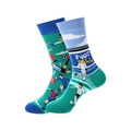 Green and blue crew socks with football player jacquard and Foot Ball lettering - One Size / Green/Blue (Football)