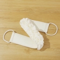 White long exfoliating back scrubber with woven handles for shower foaming use - 7044-1 Bath Flower Back Scrubber (Beige)