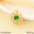 Ciondolo a fiore dorato con gemma verde rotonda e design in metallo cavo, 14x12mm - Stile Fiore Incavato (KLJ10925-ZLA)
