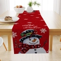 Christmas snowman table runner with 'Let it Snow' print on rustic wooden table - Red Let it Snow Snowman (ZQ26-26)