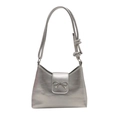 Chic silver metallic underarm bag with a central metal bow and knotted shoulder strap - Silver