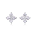 Detail view of sterling silver stud earrings featuring a four-leaf zircon flower design - E13598-Four-Leaf Star with GRA Certificate