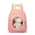 Mochila rosa para niños con ventana transparente y adorable osito de peluche blanco - Rosa