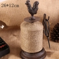 Vintage cast iron twine holder with rooster design and scissors, size 26x12cm - Rooster B34-XA-9