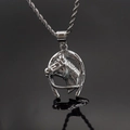 Colgante de herradura cabeza de caballo en acero pulido con cadena de cuerda plata - Color Acero (Solo Colgante)