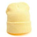 Classic ribbed knit beanie in cream yellow with thick cuffed brim for autumn winter - One Size / Elastic / Light Yellow