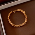 Gold-plated beaded infinity chain bracelet with adjustable S-hook clasp on dark leather - 41# Bracelet-Gold (Infinity Symbol Link)