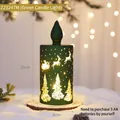 Green Christmas lantern 20cm height with Santa deer patterns and LED flame light - Medium Green Candle Lamp / Green (Medium)