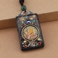 Ebony Yellow Zambala No.1 Thangka Square Single Pendant
