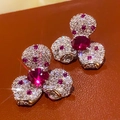 Gold-plated floral earrings featuring sparkling red crystals and small white diamonds - 59# Silver Purple Zirconia Geometric Flower Studs