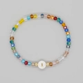 Bracciale bohémien con perline di cristallo colorate, ciondolo lettera I e dettagli oro - Lettera I