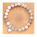 Handmade natural stone beaded bracelet for sisters with pink and grey beads and heart charm - Pink Zebra Stone + TO MY SISTER Card