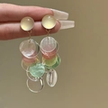 Macro detail of translucent shell-like resin tassels on beach style drop earrings - Colorful Round Sequin Patchwork Style (38#)