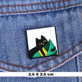 Enamel black cat and green plant pin badge on blue denim jacket pocket 2.6x2.6cm - 2# Black Cat