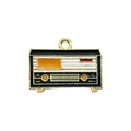 Retro radio alloy enamel charm in gold finish with vintage industrial design - Black Radio