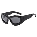 Futuristic oversized Y2K matte black sunglasses with thick curved frames and grey lenses - Black Frame Grey Lens