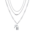 Three-layer silver necklace with Angel letter charms, lock and key pendants - Silver Angel Lock and Key Three-Layer Necklace