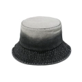 Detail of gradient washed denim bucket hat with reinforced stitching on black brim - Black / M (56-58cm)