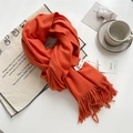 Burnt orange soft pashmina scarf with fringe details and minimalist branding tag - Amber Orange