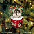 Weihnachtssocken-Anhänger mit Husky-Welpe und Rentiergeweih für den Tannenbaumschmuck - Husky Typ 3