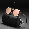 Retro round sunglasses with mirror pink lenses and black-gold frame with etched detail - Black Gold Frame Pink Mirror Lens C4