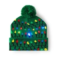 Green knitted Christmas hat with colorful LED lights and pom-pom for kids and adults - Green-Glowing Bulbs