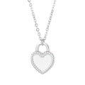 Silver-finished heart lock pendant necklace with white enamel center and O-chain - Silver White Heart Necklace (KN232643-Z)