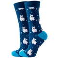 Blue crew socks featuring white alpaca patterns and bright blue toe with heel accents - Size 35-42 / Navy Alpaca