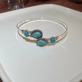 Silver retro bohemian open cuff bracelet with four turquoise gemstones in vintage style - Silver Retro Turquoise Teardrop Style