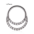 Silver double hoop septum clicker 1.2*8mm with sparkling clear zircon inlay - 1.2*8mm / 8# Double Hoop Design