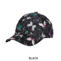 Gorra de béisbol negra desgastada con bordado de mariposas de colores y flecos - Negro