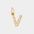 Golden V-shaped pendant made of stainless steel with sparkling inlaid crystals - Letter V - Gold
