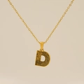 Collana in acciaio al titanio dorato con ciondolo lettera D e trama pelle animale - Oro Lettera D
