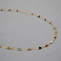 Minimalist gold chain necklace with multi-color natural stones in a vintage style - Short Style (39+5cm)