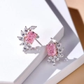 Pendientes de botón rosas corte radiant con circonitas marquesa y montura de oro rosa - Rosa/Oro Blanco