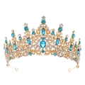 Dettagli della corona dorata con cristalli blu vibranti e strass bianchi - Cristallo Blu Lago e Oro
