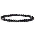 Minimalist single-loop 4mm polished black onyx beaded bracelet for men and women - Black Glass Beads