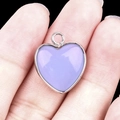 Purple heart-shaped amethyst gemstone pendant with polished silver-tone metal border - Artificial Aquamarine Jade Silver Edging