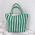 Borsa tote in tela a righe bianche e verdi con manici robusti e chiusura a cerniera - Verde Smeraldo