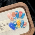 Exquisite handgefertigte 3D-Blumen-Press-on-Nägel im Ozean-Design mit Quallen und Perlen - XS / Ozean-Stil Gradient 3D Floral (672)