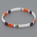 Bohemian Tila bead bracelet with blue, orange, and white tiles and gold spacers - Dark Blue/Orange/Light Blue