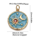 Gold celestial circular pendant with blue enamel sun moon star motif and red gemstone - CX146-01 (Blue Enamel Sun Moon Star Pendant)