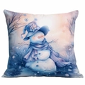 Blue Christmas snowman pillow cover featuring artistic winter forest and snowflake patterns - Snowman with Blue Hat (CDR350-14)