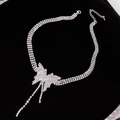 Elegant silver-tone butterfly tassel necklace with full diamond inlay on black velvet - No.5 Silver Butterfly Tassel Necklace